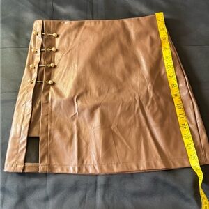 SHEIN Tan Faux Leather Mini Skirt with Gold Hook Accents